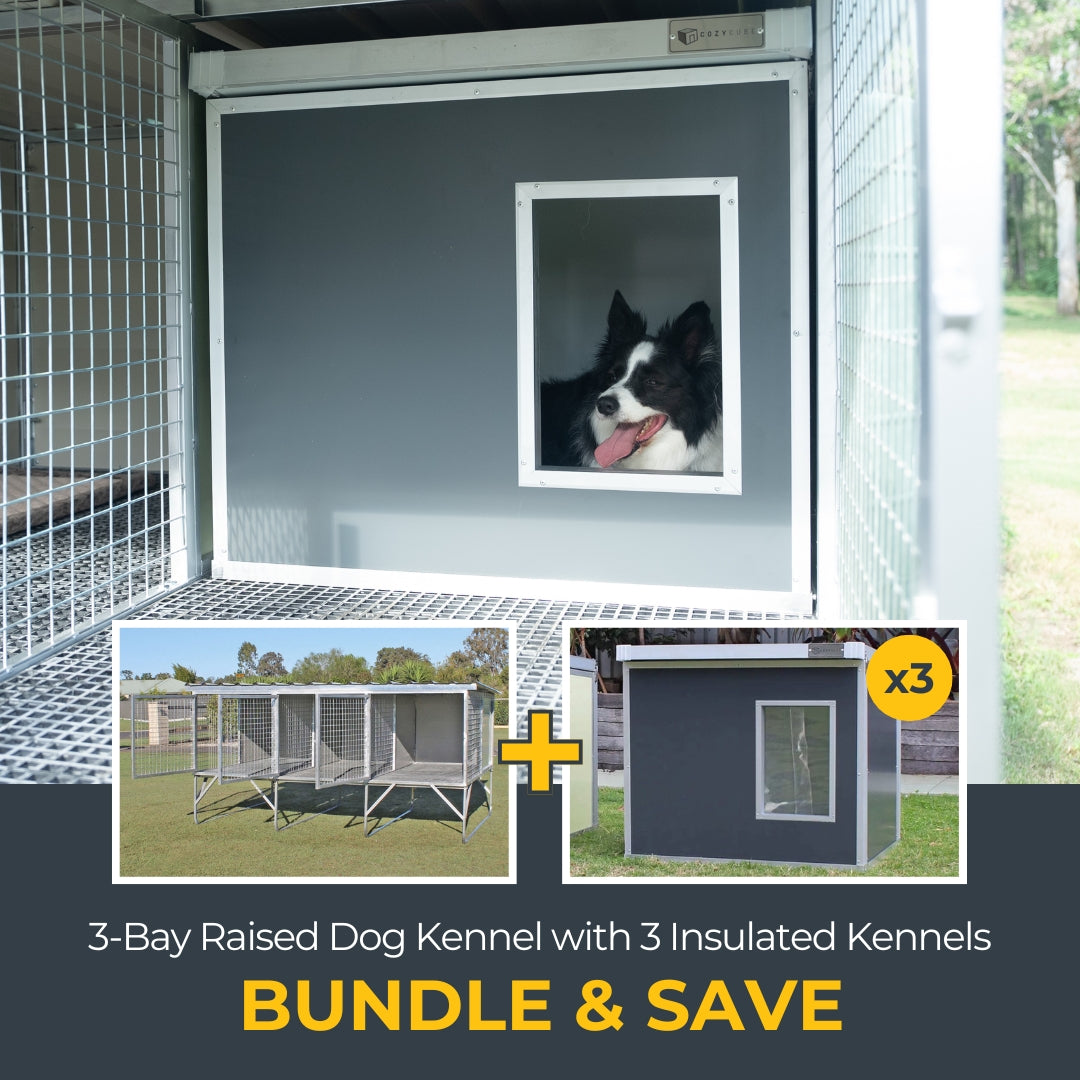 3-Bay Raised Safety Kennel with CozyCubes Bundle
