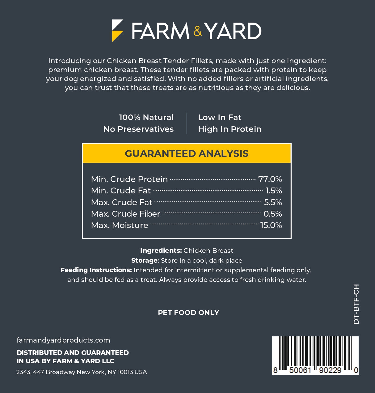 Single Ingredient Dog Treats - Chicken Breast Tenders Fillets 8oz