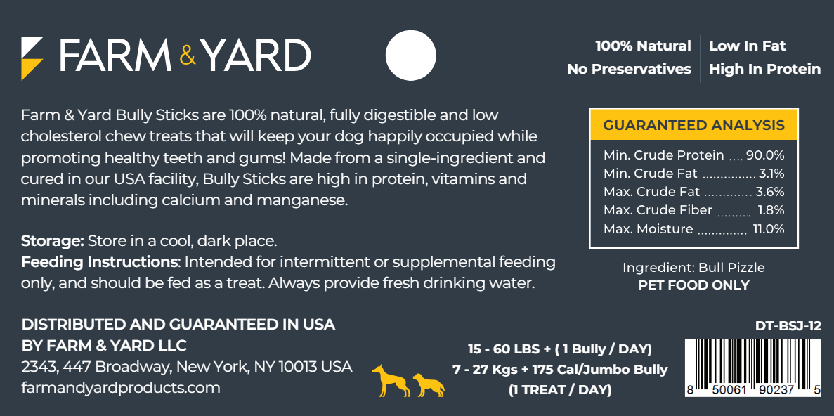 Single Ingredient Dog Treat - Jumbo Bully Stick 12"