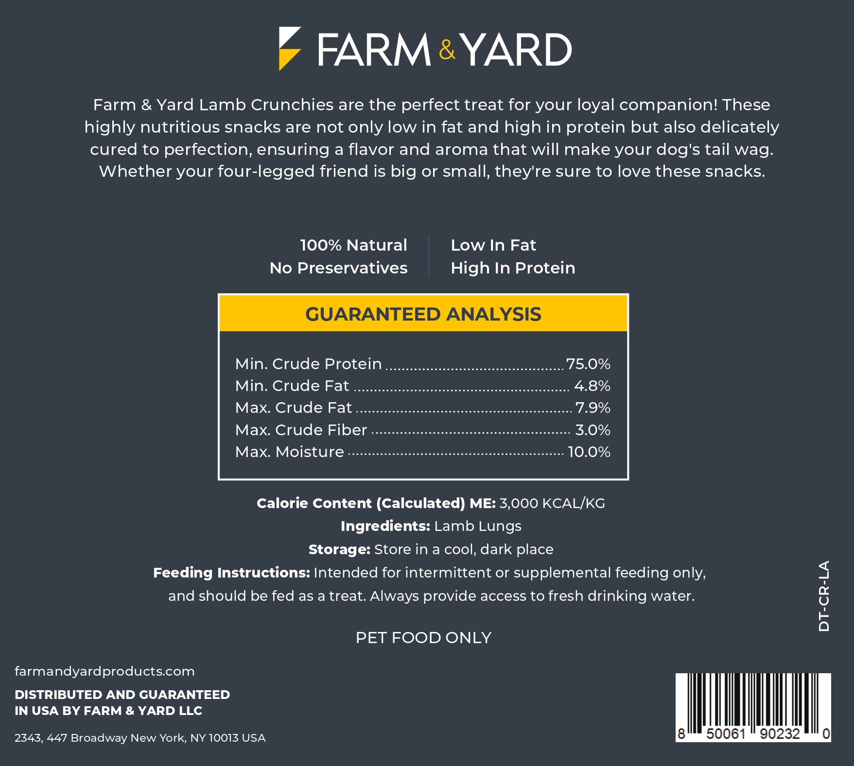 Single Ingredient Dog Treats - Lamb Crunchies 8oz