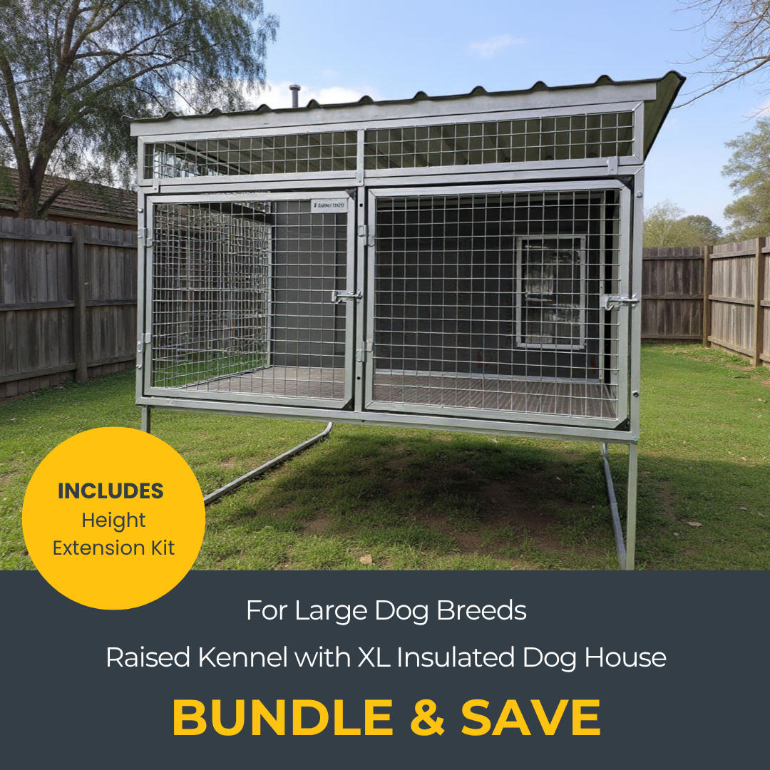 Raised Kennel and Insulated Dog House Bundle - for Large Breeds