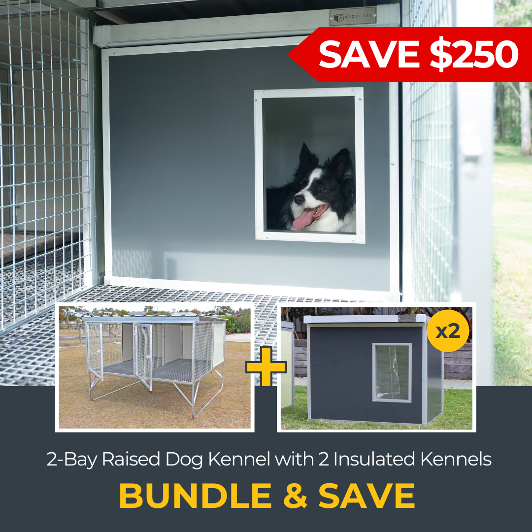 2-Bay Raised Safety Kennel with CozyCubes Bundle
